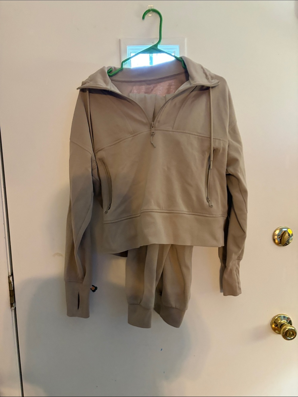 Womens Beige Half-Zip Pullover Jacket